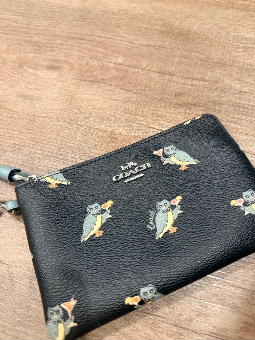 Coach Party Owl Corner Zip Wristlet